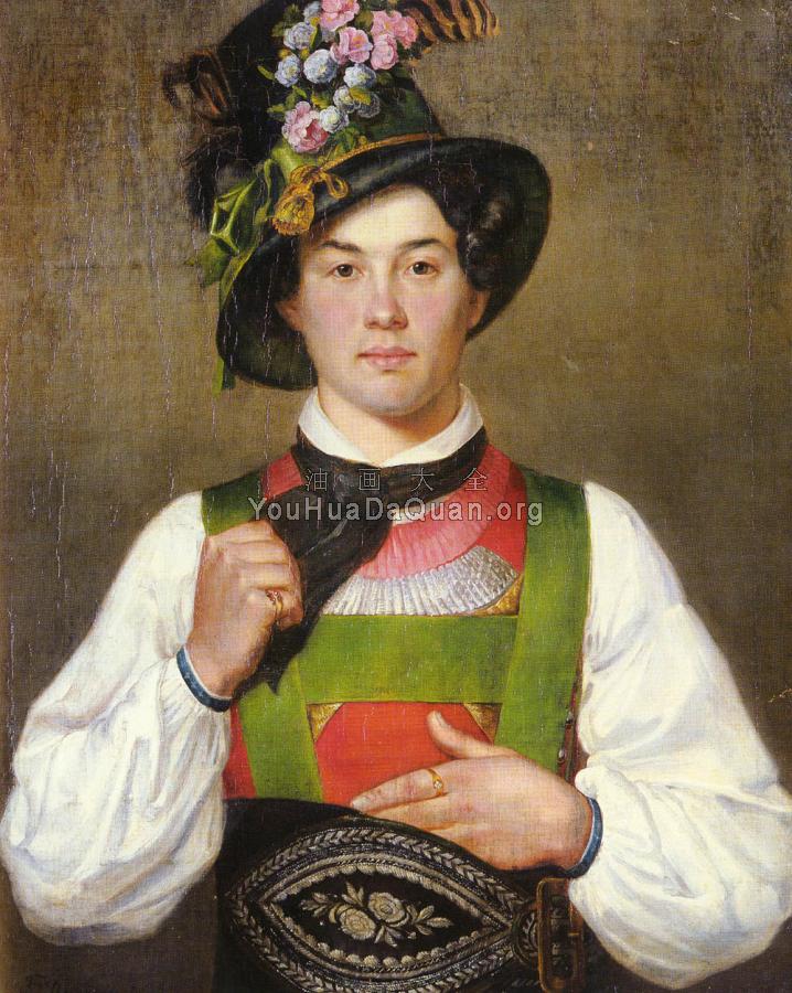 A YOUNG MAN IN TYROLEAN COSTUME - 弗朗茨·冯·德弗雷格尔